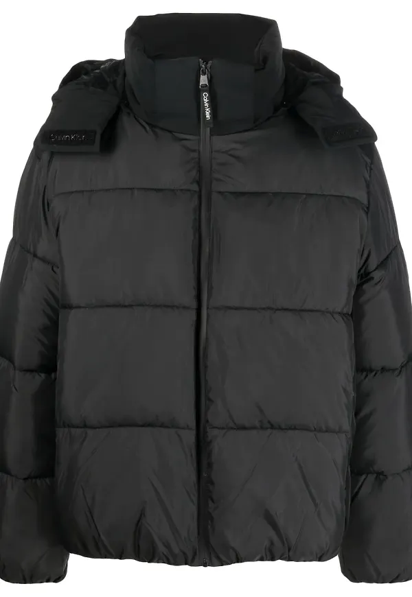 Calvin Klein quiltad puffjacka med huva - Svart