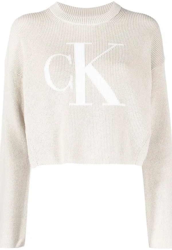 Calvin Klein ribbed-knit logo-patch jumper - Neutral