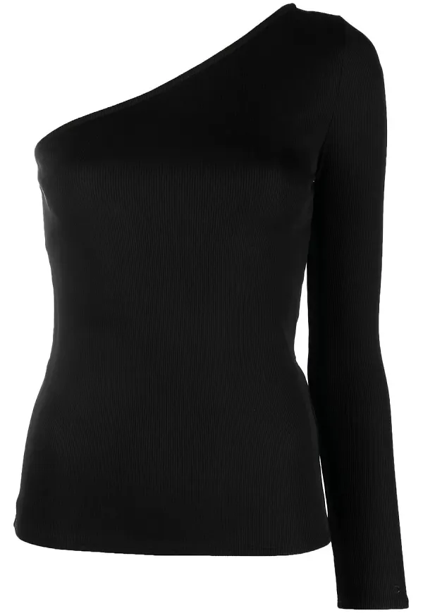 Calvin Klein ribbstickad enaxlad topp - Svart