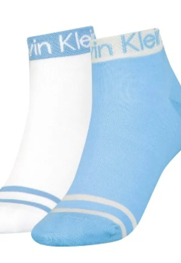 Calvin Klein Strumpor 2P Logo Welt Quarter Socks Blå/Vit One Size Dam