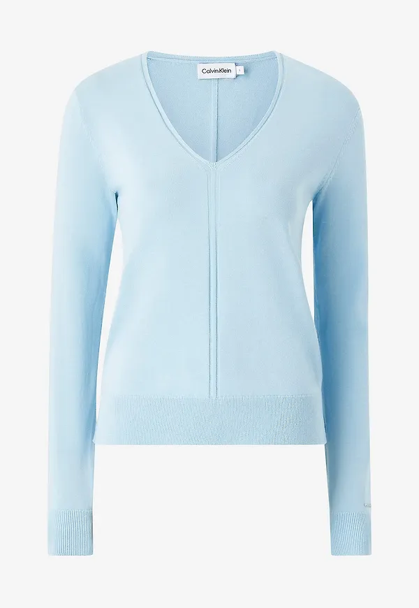 Calvin Klein - Tröja Cotton Silk V-neck Sweater - Blå
