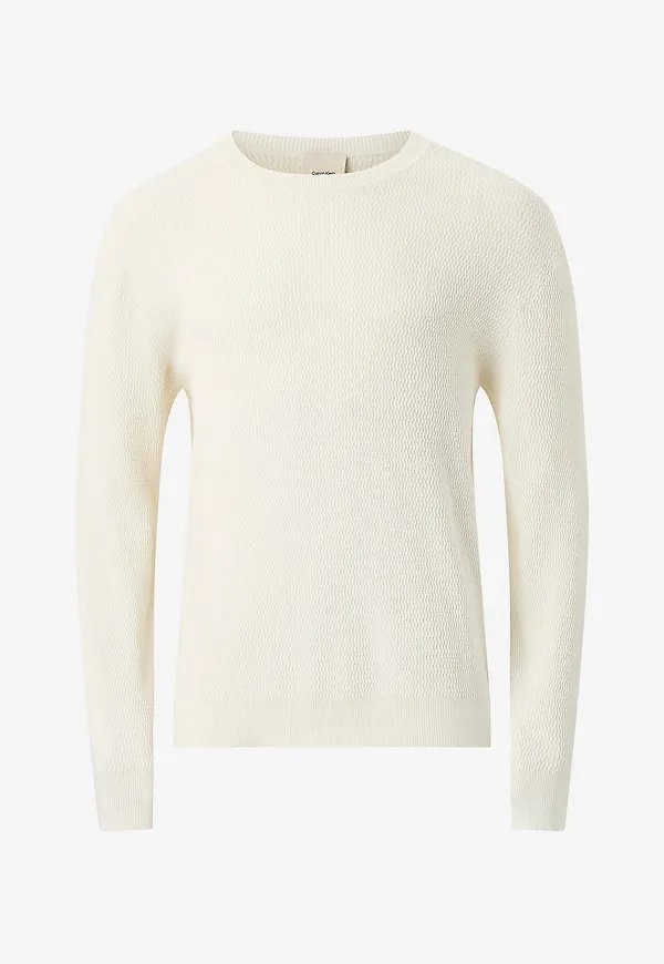 Calvin Klein - Tröja LS Texture Cttn Crewnk 1 - Vit