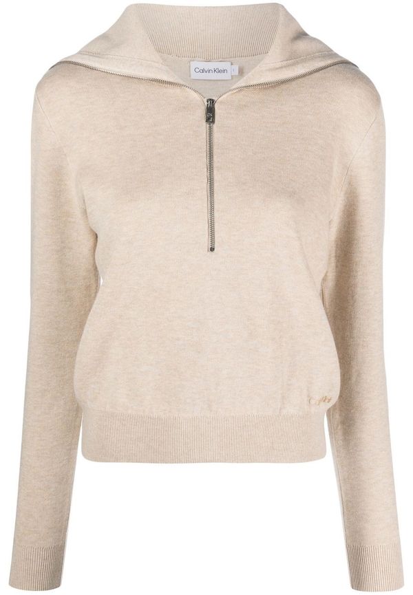 Calvin Klein tröja med dragkedja och broderad logotyp - Neutral