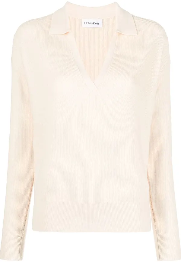 Calvin Klein v-ringad stickad topp - Neutral