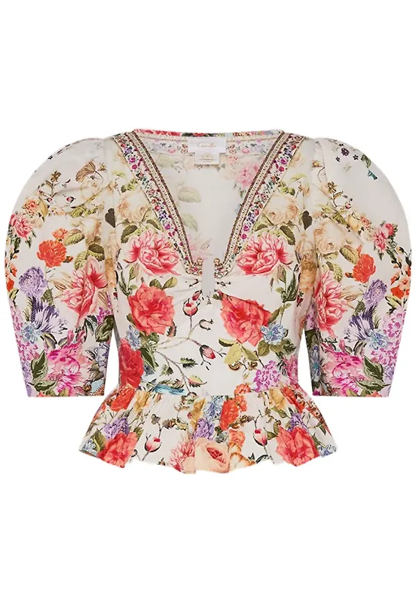 Camilla blus med puffärm - Vit