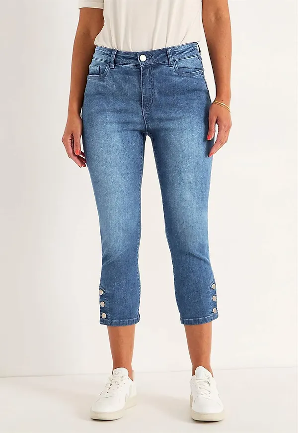 Caprijeans med femficksdesign