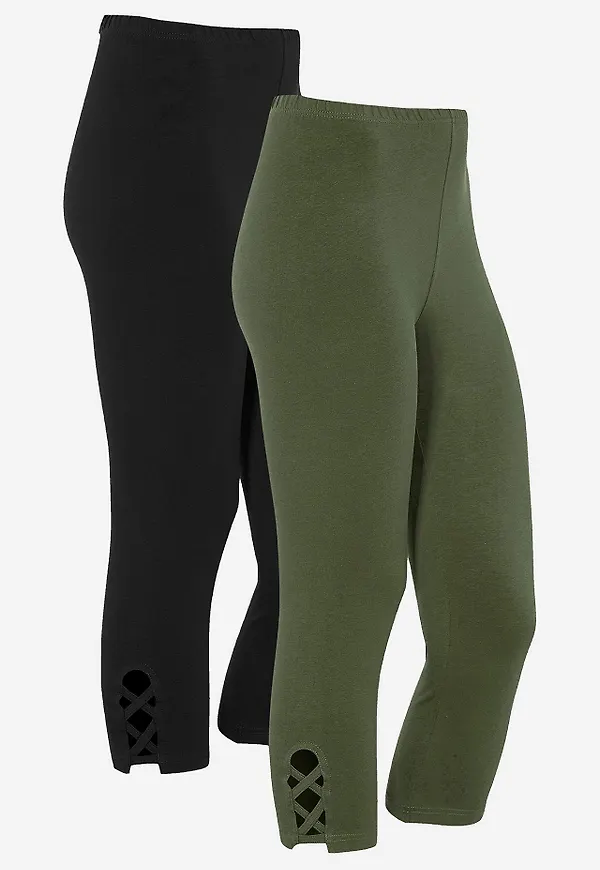 Caprileggings med fina detaljer 2-pack