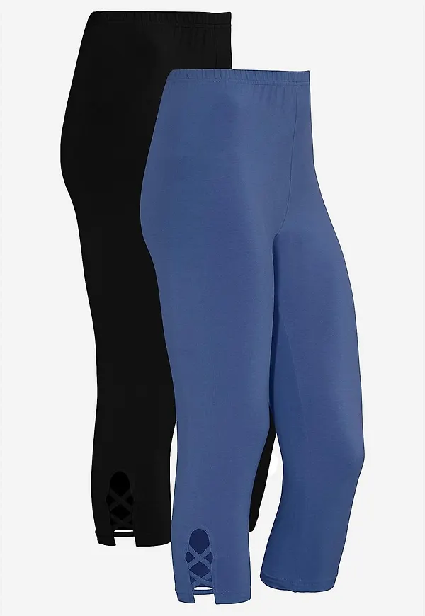 Caprileggings med fina detaljer 2-pack