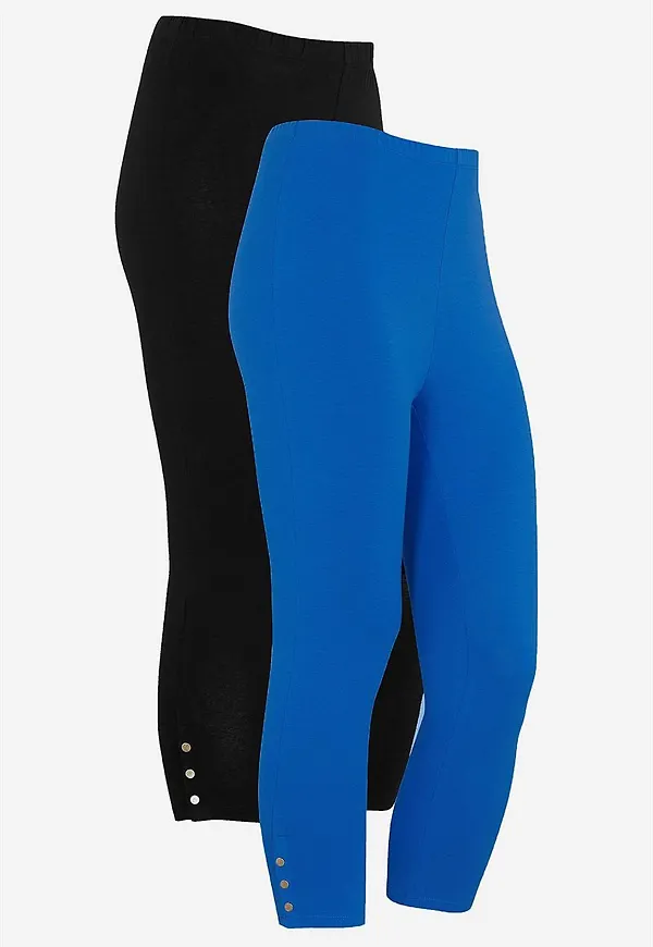 Caprileggings med fina knappdetaljer 2-pack