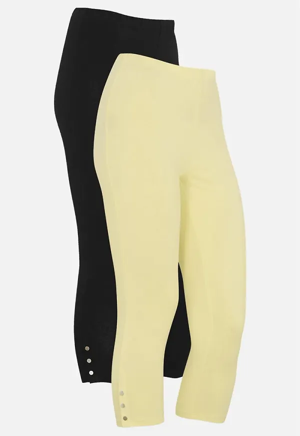 Caprileggings med knappar 2-pack