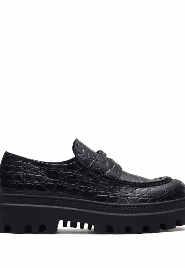 Car Shoe mockasiner med krokodileffekt - Svart