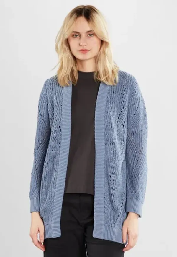 Cardigan Idre Pointelle Knit Steel Blue
