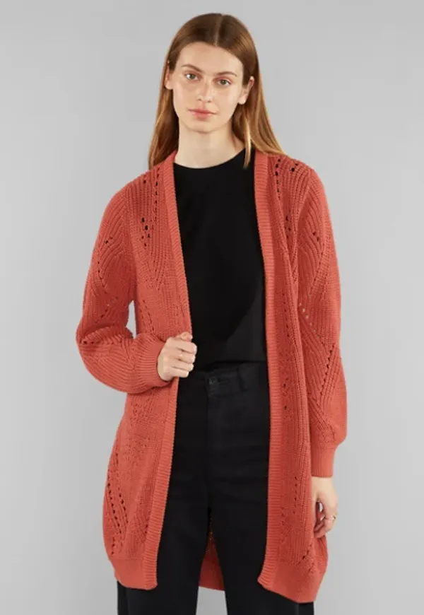 Cardigan Idre Pointelle Knit Terracotta Red