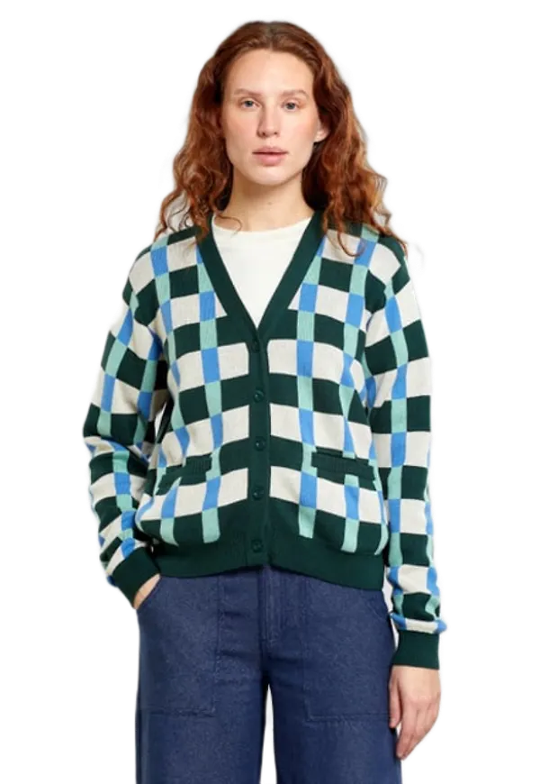Cardigan Iggesund Retro Check Dark Green