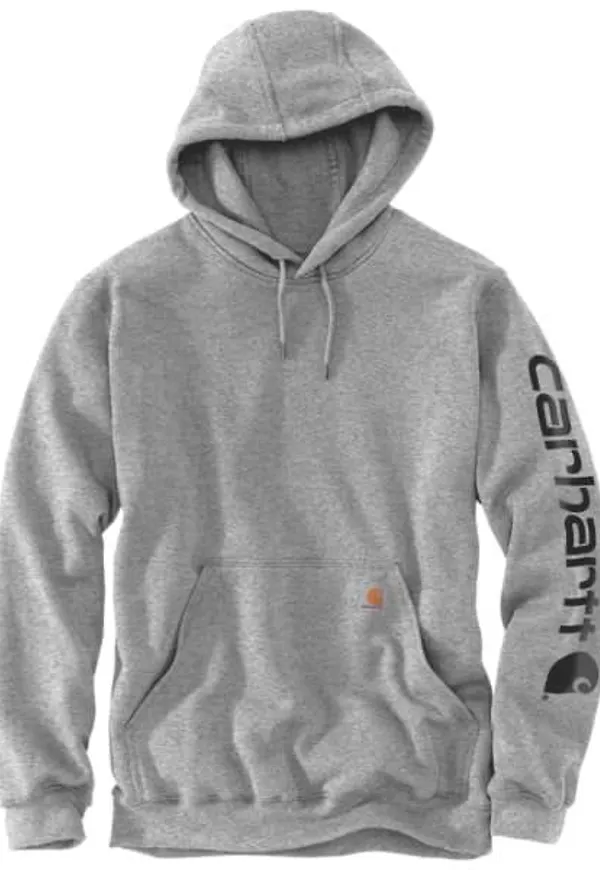 Carhartt Men's Sleeve Logo Hooded Sweatshirt Heather Grey/Black