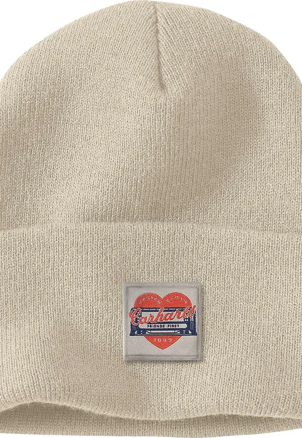 Carhartt Women's Knit Heart Patch Beanie Oat Milk