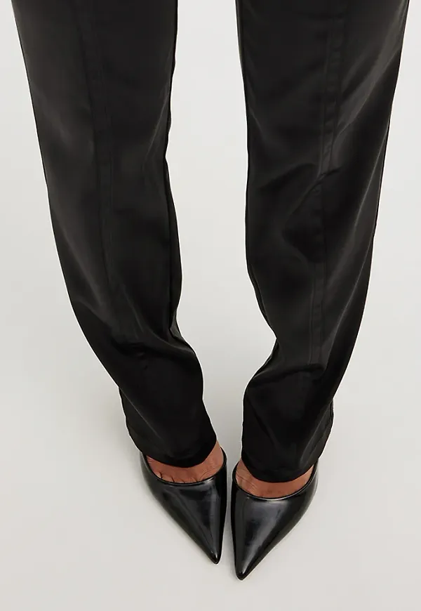 Carla Ginola x NA-KD High Waisted Satin Trousers - Black
