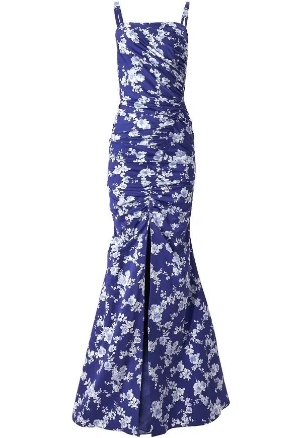 Carolina Herrera blommig draperad aftonklänning - Blå