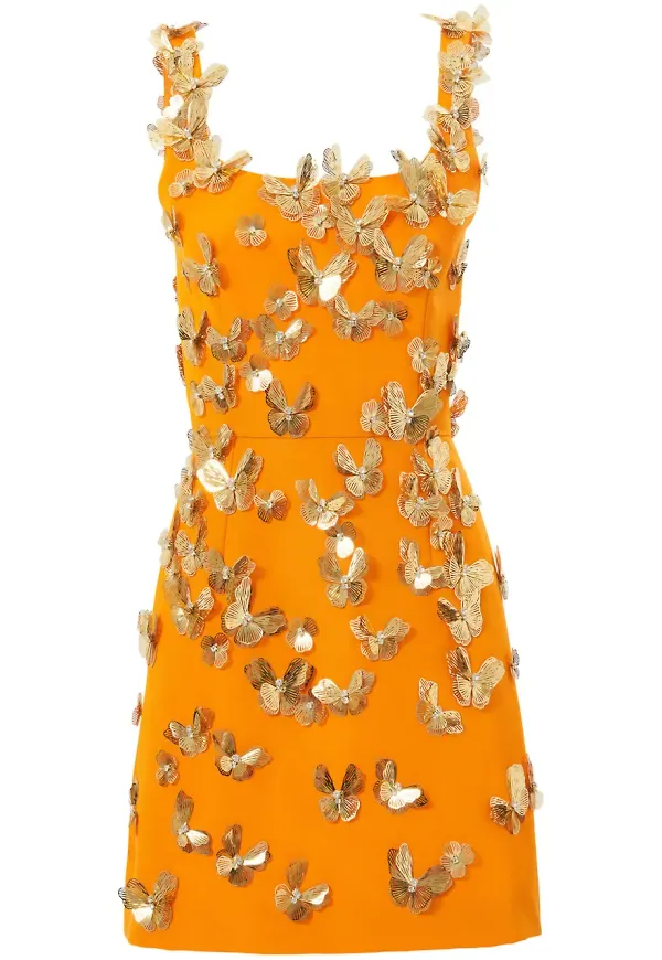 Carolina Herrera fjärilsprydd miniklänning - Orange