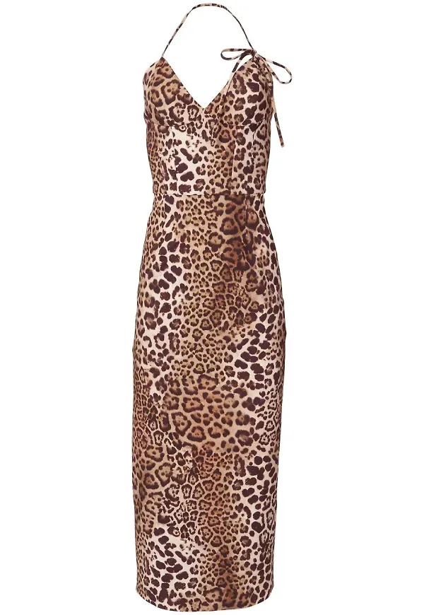 Carolina Herrera leopardmönstrad klänning med halterneck - Brun