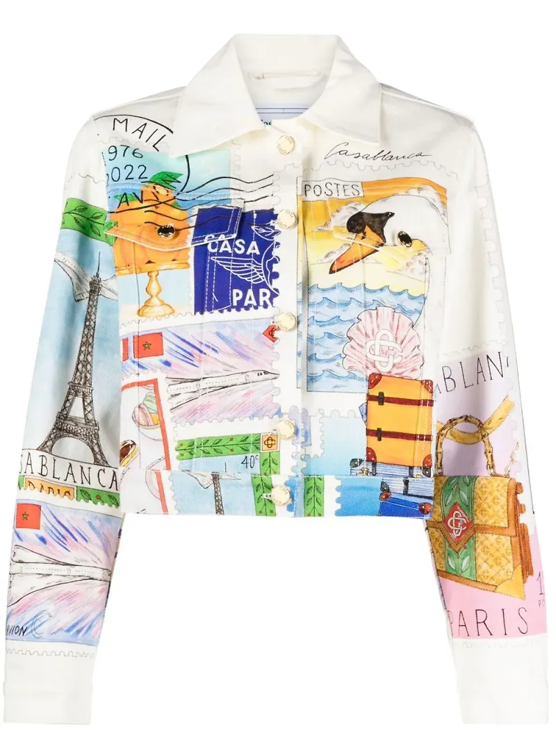 Casablanca jeansjacka med grafiskt tryck - Vit