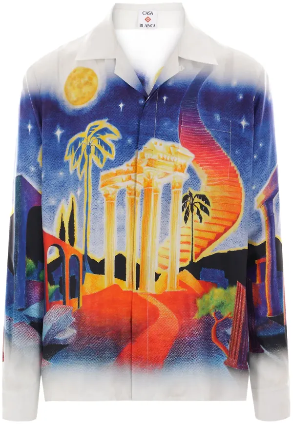 Casablanca Midnight Acropolis sidenskjorta - Blå