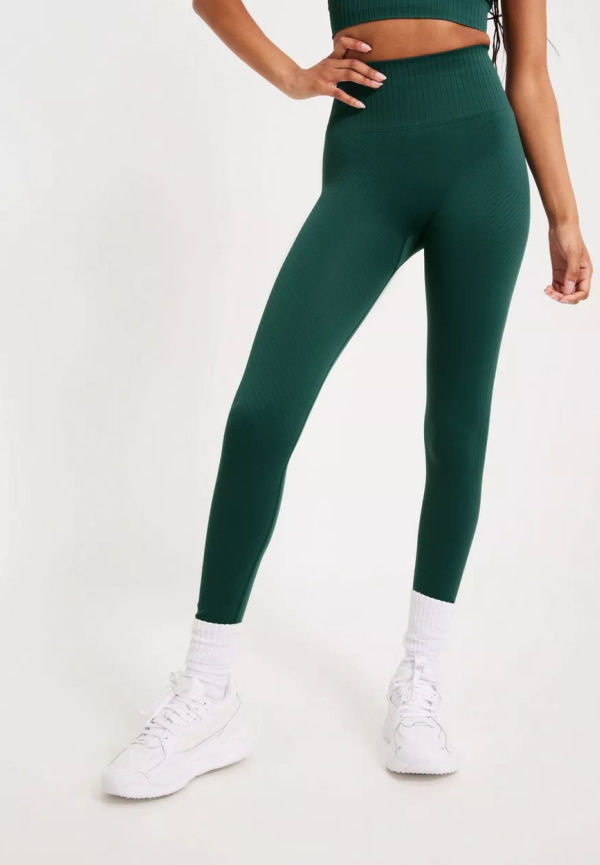 Casall - Träningstights - Garden Green - Seamless Graphical Rib High Waist Tights - Träningskläder - Training Tights