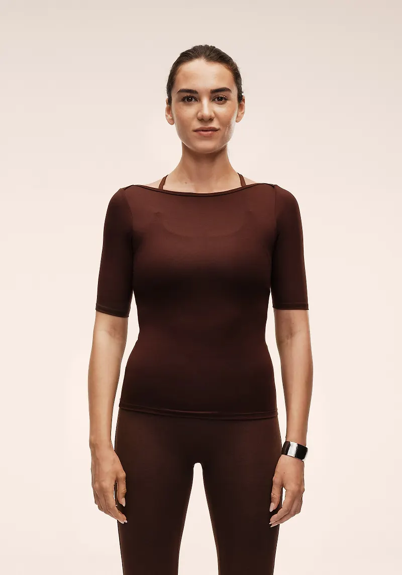 Casall Delight Boatneck Tee - Mörkbrun XS