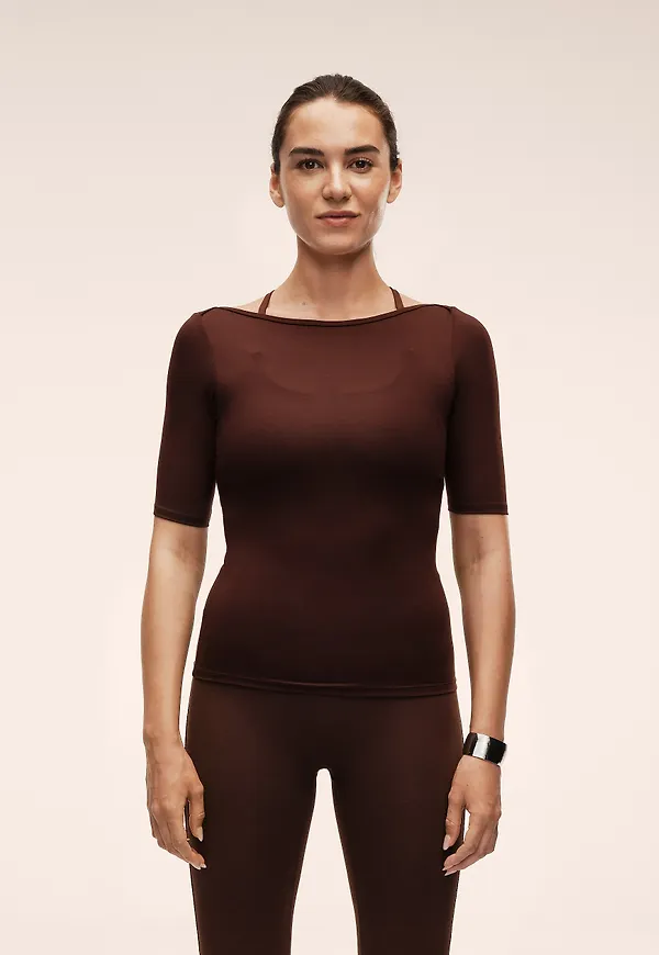 Casall Delight Boatneck Tee - Mörkbrun XS