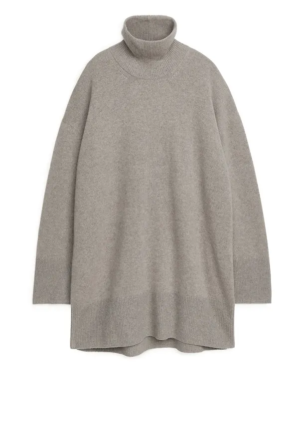 Cashmere Blend Roll-Neck Dress - Beige