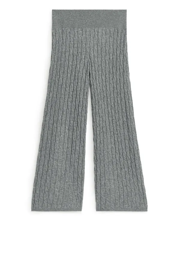 Cashmere Cable-Knit Trousers - Grey