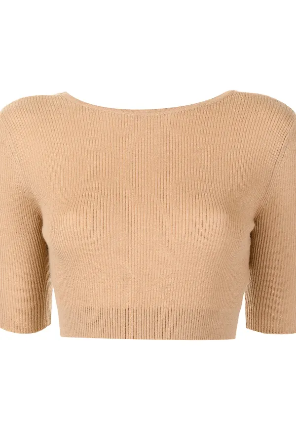 Cashmere In Love Liza croptop med urringad rygg - Brun
