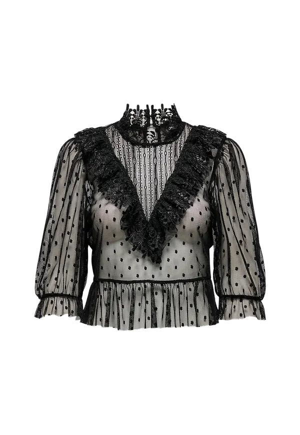 Only - Spetsblus onlAnn 3/4 Lace Top Wvn - Svart