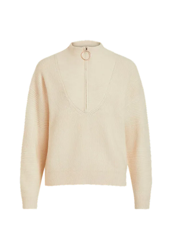 Vila - Tröja viPalermo Knit Zipper L/S Top - Natur