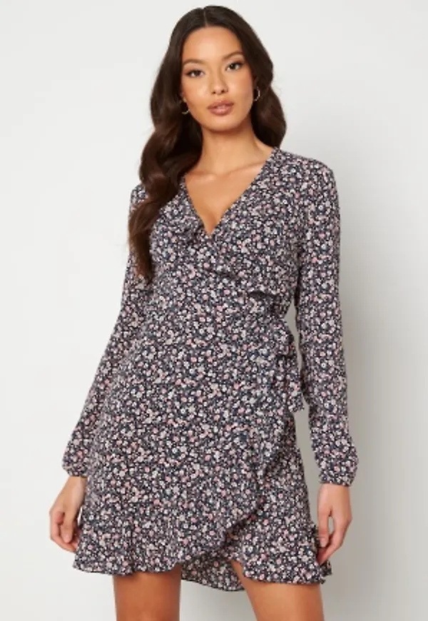 ONLY Carly L/S Wrap Dress Night Sky AOP Elly D 36