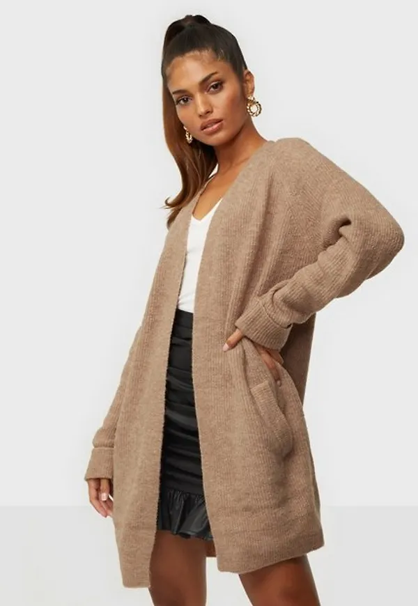 Pieces Pcellen Ls Long Knit Cardigan Noos Cardigans Natural