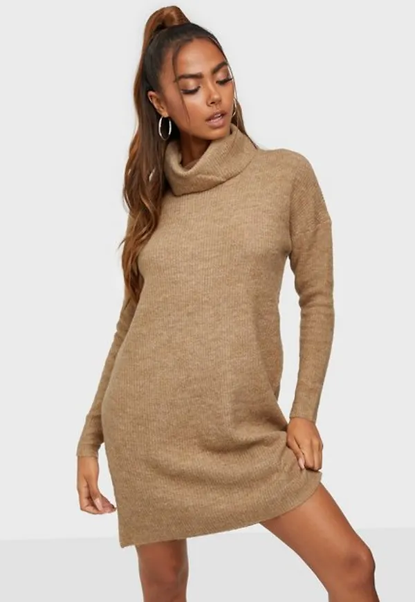 Only Onljana L/S Cowlnck Dress Wool Knt Långärmade klänningar Indian Tan
