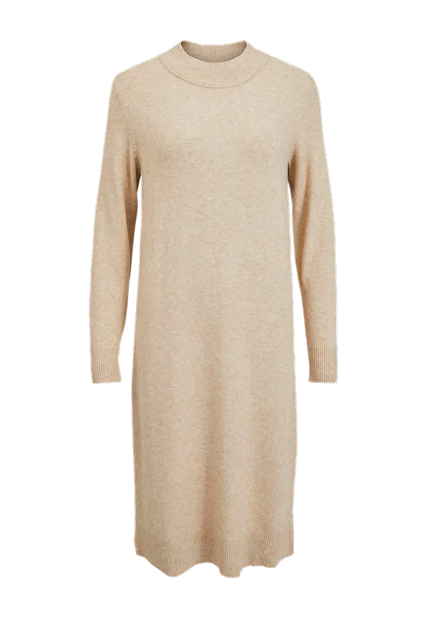Vila - Klänning viRil Crew Neck L/S Midi Dress - Beige