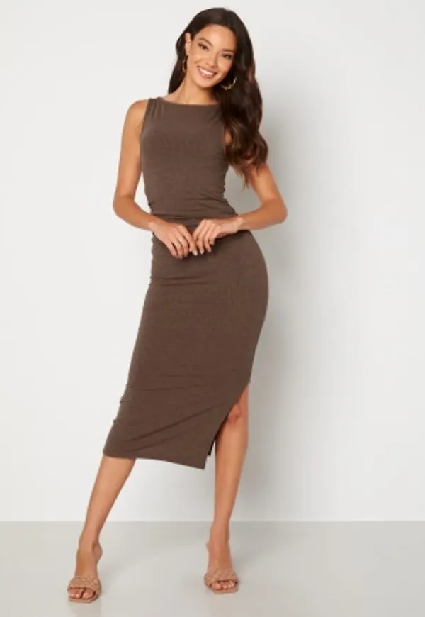 BUBBLEROOM Minea drapy sleeveless dress Brown melange XL