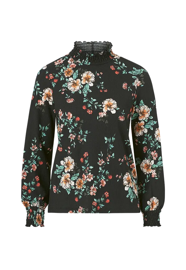 Only - Blus onlZille Naya L/S Smock Top - Svart