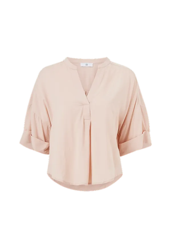 La Redoute - Blus med ståkrage och kort ärm - Rosa