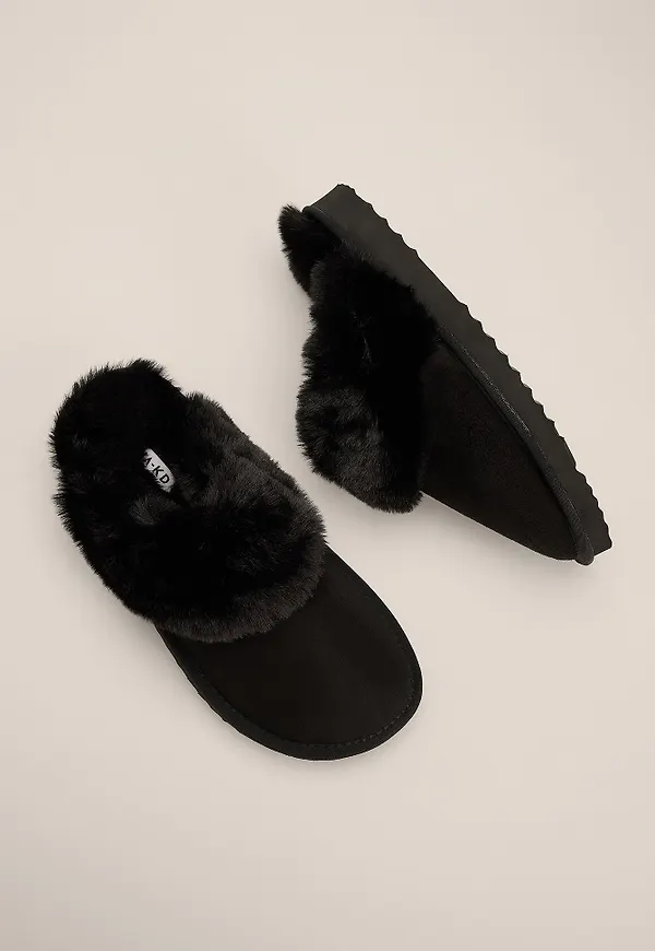 NA-KD Shoes Mjuka teddytofflor - Black