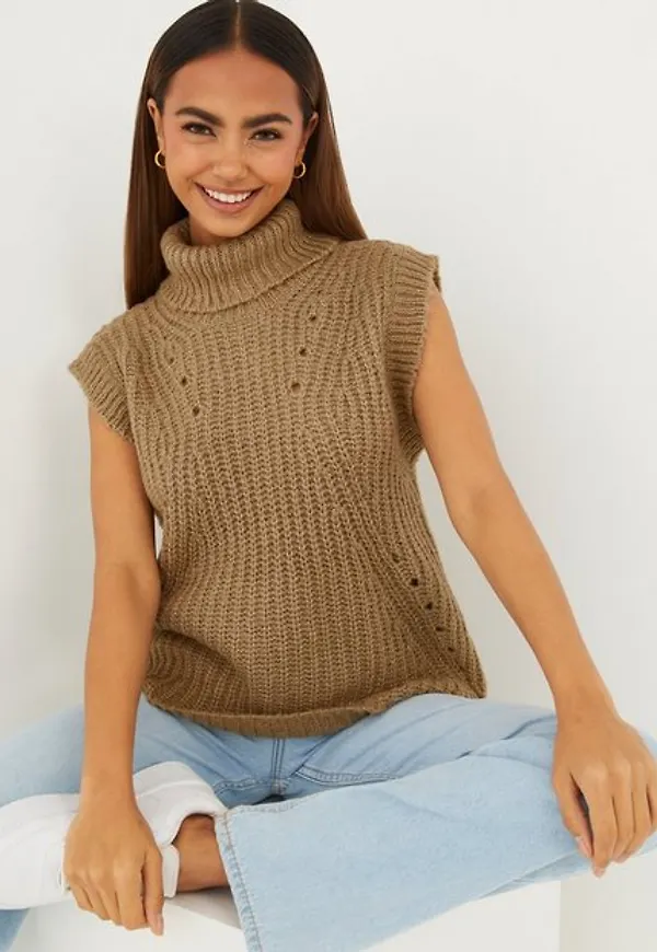 Vila Visuba Rollneck S/L Knit Vest/Tb Stickade västar Tigers Eye