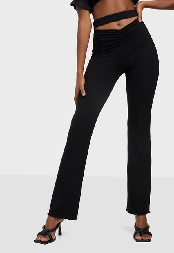 NLY Trend Waist Focus Rib Pants Byxor Svart