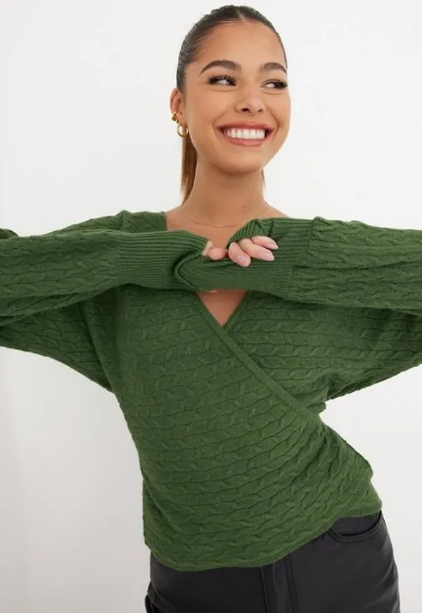 Object Collectors Item Objthessa L/S Wrap Pullover a Div Stickade tröjor Artichoke Green