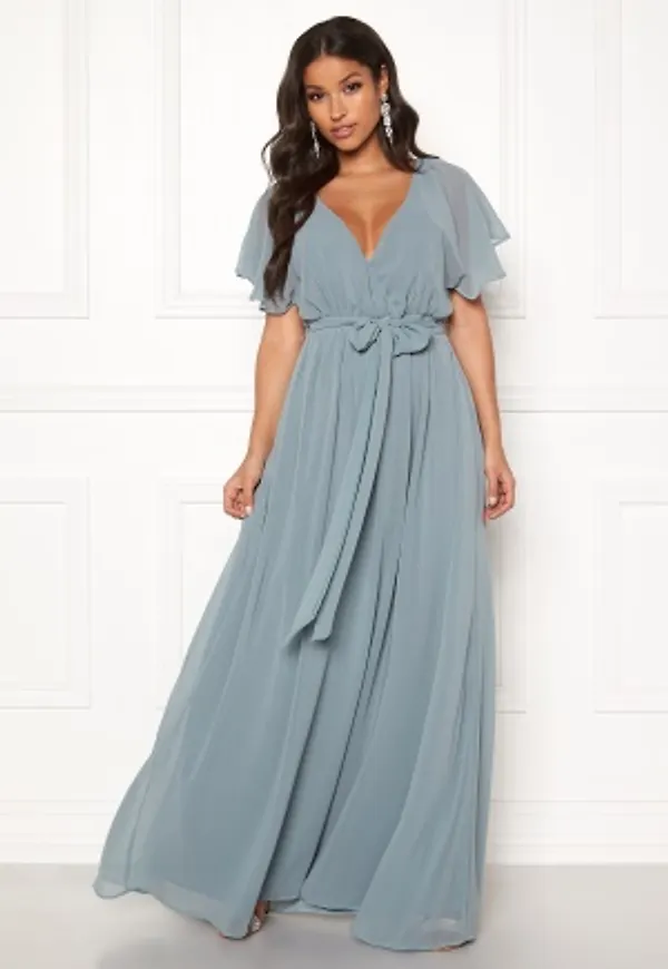 Goddiva Flutter Chiffon Dress Air Force Blue XS (UK8)