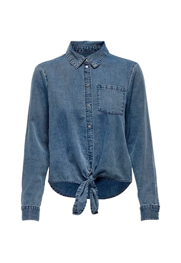 Only - Skjorta onlLecey LS Knot Dnm Shirt - Blå