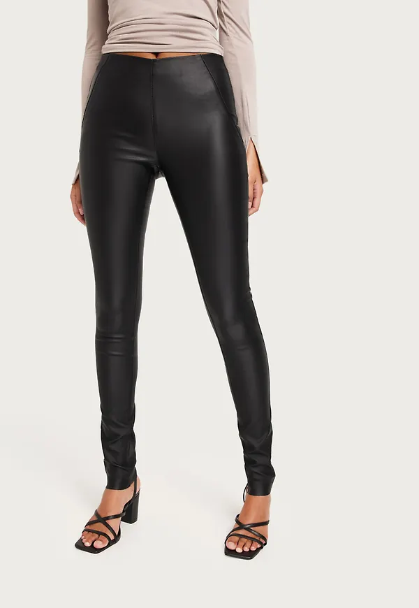 Object Collectors Item - Skinn - Svart - Objbelle Mw Coated Leggings Noos - Byxor & Shorts - Leather