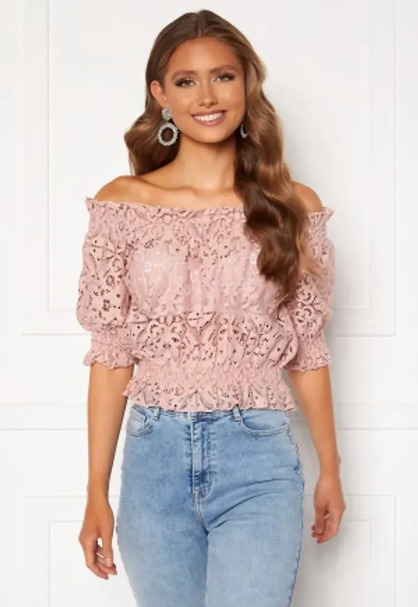 BUBBLEROOM Peaches off shoulder top Dusty pink 38