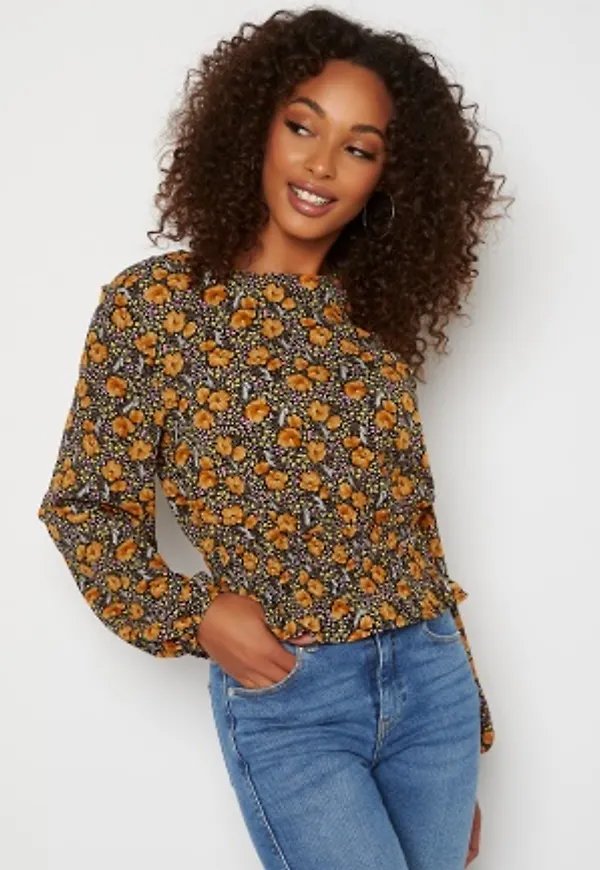 JDY Drew Life Smock Top Black AOP Tangerine 38